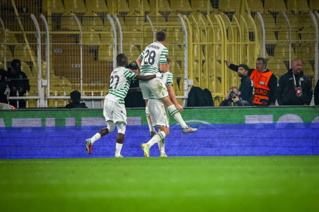 Fenerbahce vs Ferencvaros UEFA Europa League 2025-26 MD5 Ferencvaros celebrates the goal during the match with Toon Raemaekers of Ferencvaros and Ibrahim Cisse of Ferencvaros. Fenerbahce and Ferencvaros faced each other at UEFA Europa League 2025 26 League Phase MD5. The match took place in Chobani Fenerbahce Sukru Saracoglu Stadium on November 27th, 2025. Istanbul Istanbul Turkey Copyright: xBurakxBasturkx