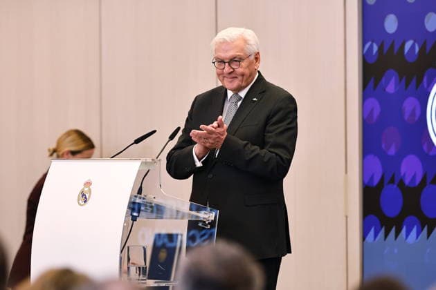 Frank-Walter Steinmeier (GER), NOVEMBER 27, 2025 - Football Soccer : The President of Germany Frank-Walter Steinmeier delivering a speech at the presentation ceremony for the Order of Merit of the Federal Republic of Germany to Toni Kroos at the Estadio Santiago Bernabeu in Madrid, Spain. Noxthirdxpartyxsales  aflo_311748803