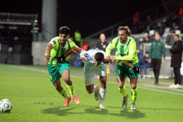 PXL_UEFA Conference_Rijeka vs Larnaca HNK Rijeka vs AEK Larnaca in UEFA Conference league, group phase, round 4 match in Rijeka, Croatia on 27. November 2025. Giorgos Naoum, Jorge Miramon.  GoranxKovacic PIXSELL