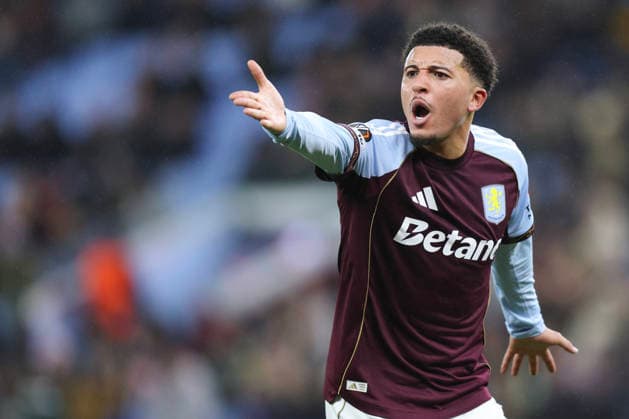 Birmingham, England, 27th November 2025. Jadon Sancho of Aston Villa reacts during the Aston Villa vs Young Boys UEFA Europa League match at Villa Park, Birmingham. Picture credit should read: James Baylis Sportimage EDITORIAL USE ONLY. No use with unauthorised audio, video, data, fixture lists, club league logos or live services. Online in-match use limited to 120 images, no video emulation. No use in betting, games or single club league player publications. SPI_068_JB_VILLA_YOUNGBOYS SPI-4329-0069