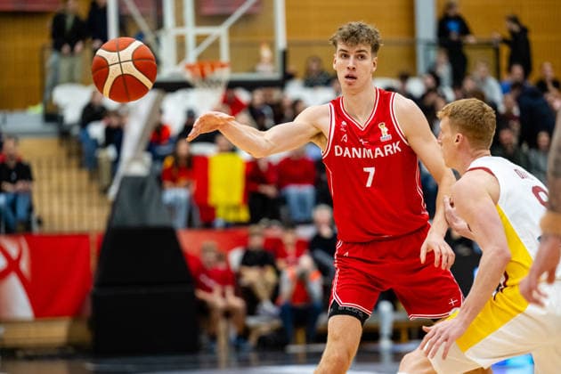 Denmark v Spain, FIBA World Cup 2027 European Qualifiers, Farum, Denmark Farum, Denmark. 27th, November 2025. Tobias Jensen (7) of Denmark seen during the FIBA World Cup 2027 European qualifier between Denmark and Spain at Farum Arena in Farum.  Copyright: xGonzalesxPhoto TobiasxJorgensenx