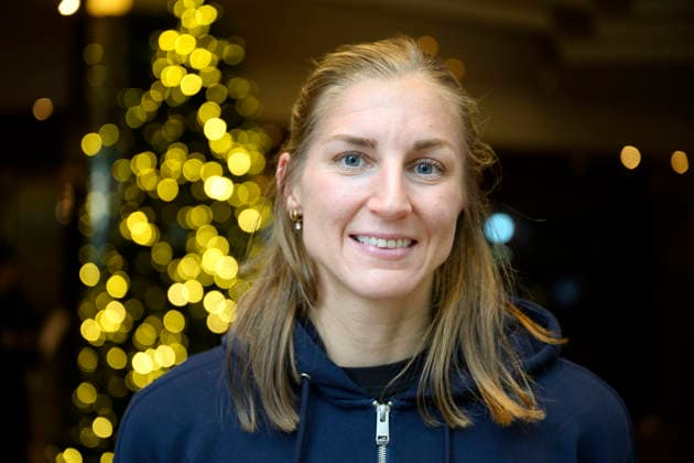 STUTTGART 20251128 Sveriges Linn Blohm pa en pressträff under damernas handbolls-VM i Stuttgart, Tyskland. STUTTGART TYSKLAND x10070x
