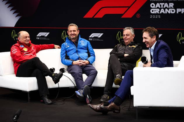 F1 - QATAR GRAND PRIX 2025 VASSEUR Frà dà ric (fra), Team Principal & General Manager of the Scuderia Ferrari, portrait, ISOLA Mario (ita), Motorsport Racing Manager of Pirelli, portrait and NIELSEN Steve (gbr), Alpine F1 Team managing director of Director, portrait during the 2025 Formula 1 Qatar Grand Prix, 23th round of the 2025 FIA Formula One World Championship, WM, Weltmeisterschaft from November 28 to 30, 2025 on the Lusail International Circuit, in Lusail, Qatar - LusailQatar Copyright: xEricxAlonsox