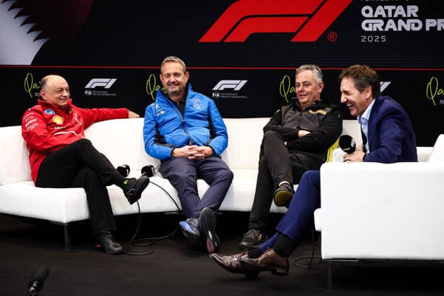 F1 - QATAR GRAND PRIX 2025 VASSEUR Frà dà ric (fra), Team Principal & General Manager of the Scuderia Ferrari, portrait, ISOLA Mario (ita), Motorsport Racing Manager of Pirelli, portrait and NIELSEN Steve (gbr), Alpine F1 Team managing director of Director, portrait during the 2025 Formula 1 Qatar Grand Prix, 23th round of the 2025 FIA Formula One World Championship, WM, Weltmeisterschaft from November 28 to 30, 2025 on the Lusail International Circuit, in Lusail, Qatar - LusailQatar Copyright: xEricxAlonsox