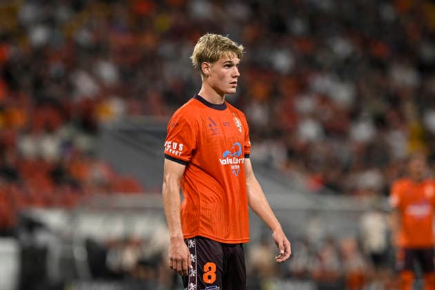 28th November 2025; Suncorp Stadium, Brisbane, Queensland, Australia: A League Football, Brisbane Roar versus Melbourne Victory; Sam Klein of Brisbane Roar  NigelxOwen Content restricted for UK based newspaper