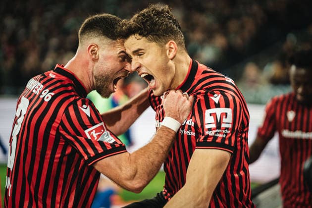 2. Bundesliga: Hannover 96 vs. Karlsruher SC, 28.11.2025 TOR, JUBEL durch Benedikt Pichler (Hannover 96, 11) 2:0; Fußball, 2. Bundesliga, 14. Spieltag: Hannover 96 vs. Karlsruher SC am 28.11.2025 in der Heinz von Heiden Arena, Hannover DFL REGULATIONS PROHIBIT ANY USE OF PHOTOGRAPHS AS IMAGE SEQUENCES AND OR QUASI-VIDEO.
