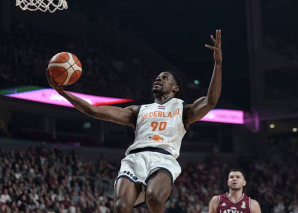 basketball, FIBA, World Cup Qualifiers, Latvia, Netherlands Charlon Kloof in action during FIBA 2027 World Cup Qualifiers basketball game Latvia vs Netherlands in Riga, Latvia 28.11.2025. Photo: Roman Koksarov Riga Latvia Copyright: xRomanxKoksarovx RKO04516.JPG