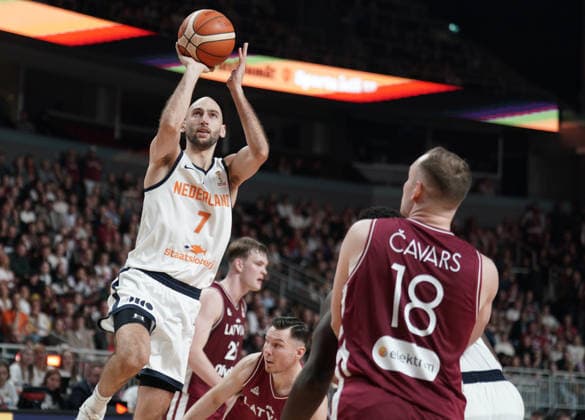 basketball, FIBA, World Cup Qualifiers, Latvia, Netherlands Marijn Ververs in action during FIBA 2027 World Cup Qualifiers basketball game Latvia vs Netherlands in Riga, Latvia 28.11.2025. Photo: Roman Koksarov Riga Latvia Copyright: xRomanxKoksarovx RKO04602.JPG