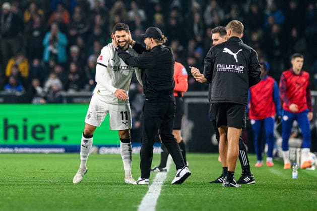 MOENCHENGLADBACH, GERMANY - 28 NOVEMBER, 2025: Tim Kleindienst, Eugen Polanski - 1. Bundesliga football match Borussia Moenchengladbach vs RB Leipzig at Borussia Park.  Copyright: xVitaliixKliuievx
