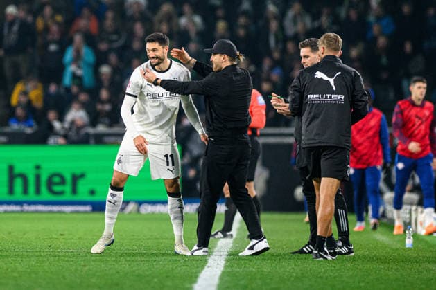 MOENCHENGLADBACH, GERMANY - 28 NOVEMBER, 2025: Tim Kleindienst, Eugen Polanski - 1. Bundesliga football match Borussia Moenchengladbach vs RB Leipzig at Borussia Park.  Copyright: xVitaliixKliuievx