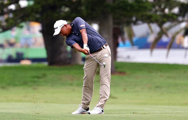GOLF AUSTRALIAN PGA, Golf Herren New Zealand s Kazuma Kobori plays a shot on the 5th hole during the Australian PGA Championship at Royal Queensland Golf Club in Brisbane, Saturday, November 29, 2025. ( NO ARCHIVING, EDITORIAL USE ONLY BRISBANE QUEENSLAND AUSTRALIA  Copyright: xx 20251129120588175622