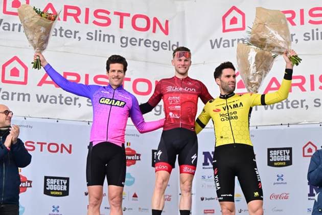 Boonen and Friends Cyclocross Race MOL, BELGIUM - NOVEMBER 29 : Van Kessel Corne, De Backer Bert, Wynants Maarten pictured during the podium ceremony of the Boonen and Friends cyclocross race on November 29, 2025 in Mol, Belgium, 29 11 2025. Boonen and Friends is a race for the benefit of the charity Move to Improve ( Mol Belgium  Copyright: xPeterxDexVoechtx