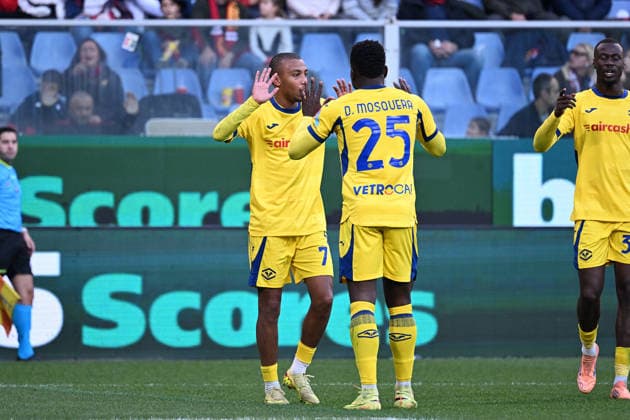 Rafik Belghali of Hellas Verona celebrates after scoring his side first goal during the Serie A soccer match between Genoa and Hellas Verona at the Luigi Ferraris Stadium in Genoa, Italy - Saturday, November 29, 2025. - Soccer .  Copyright: xTanoxPecoraro LaPressex