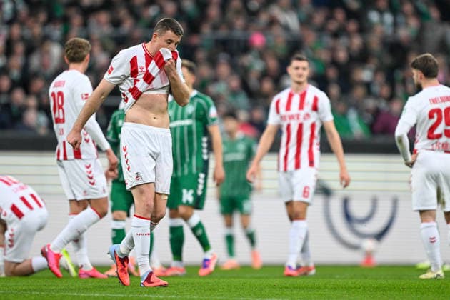1. Bundesliga: SV Werder Bremen - 1. FC Köln am 29.11.2025 im Weserstadion in Bremen Dominique Heintz (1. FC Koeln) unzufrieden, enttäuscht, enttaeuscht, niedergeschlagen.