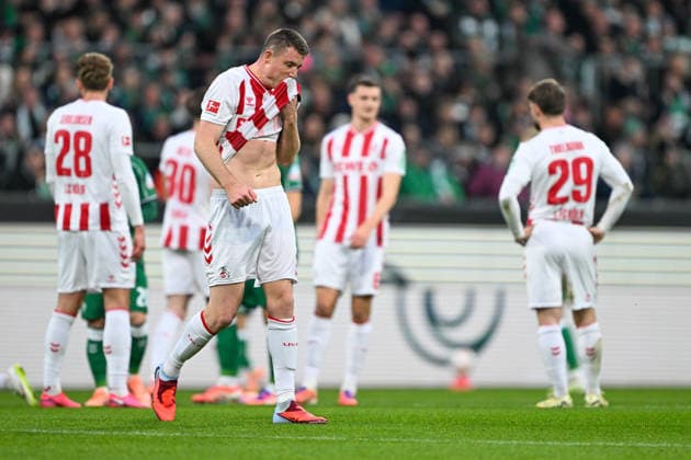 1. Bundesliga: SV Werder Bremen - 1. FC Köln am 29.11.2025 im Weserstadion in Bremen Dominique Heintz (1. FC Koeln) unzufrieden, enttäuscht, enttaeuscht, niedergeschlagen.