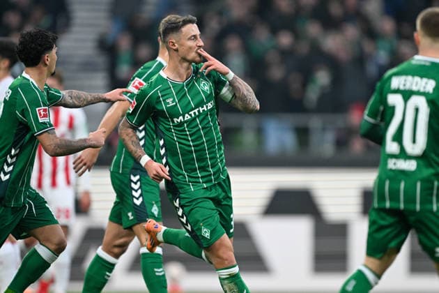 1. Bundesliga: SV Werder Bremen - 1. FC Köln am 29.11.2025 im Weserstadion in Bremen Jubel, Torjubel, Torschuetze, Torschütze Marco Friedl (Bremen) jubelt nach seinem Tor zum 1:0.