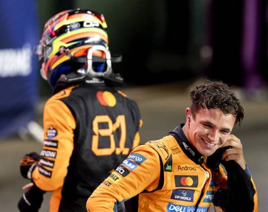 DOHA - Lando Norris and Oscar Piastri (McLaren) after the sprint race at the Lusail International Circuit, in the lead-up to the Qatar Grand Prix. ANP SANDER KONING xVIxANPxSportx xxANPxIVx 543370451 originalFilename: 543370451.jpg