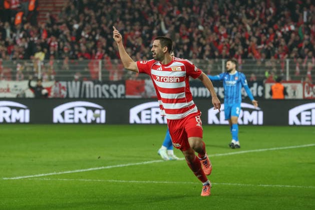 29.11.2025, xtgx, Fussball 1. Bundesliga, 1. FC Union Berlin - 1. FC Heidenheim emspor, v.l. Rani Khedira (Union Berlin, 8) Jubel, Torjubel, jubelt ueber das Tor, celebrate the goal, celebration (DFL DFB REGULATIONS PROHIBIT ANY USE OF PHOTOGRAPHS as IMAGE SEQUENCES and or QUASI-VIDEO) Berlin
