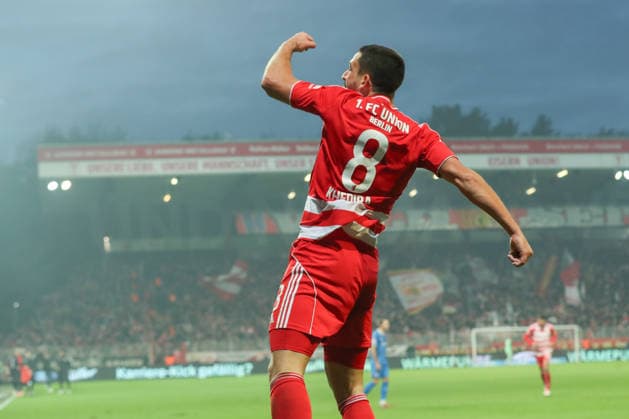 29.11.2025, xtgx, Fussball 1. Bundesliga, 1. FC Union Berlin - 1. FC Heidenheim emspor, v.l. Rani Khedira (Union Berlin, 8) Jubel, Torjubel, jubelt ueber das Tor, celebrate the goal, celebration (DFL DFB REGULATIONS PROHIBIT ANY USE OF PHOTOGRAPHS as IMAGE SEQUENCES and or QUASI-VIDEO) Berlin