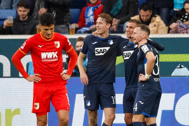 Torjubel TSG Hoffenheim beim 3:0 durch Grischa Prömel, Promel (TSG Hoffenheim, 06) , Deutschland, Fussball, 1. Bundesliga, 12.Spieltag, 2025 2026, TSG Hoffenheim vs. FC Augsburg, 29.11.2025, PreZero Arena, Sinsheim, Deutschland Sinsheim PreZero Arena Baden-Württemberg Deutschland Copyright: xGrantxHubbsx