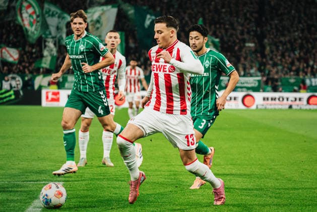 1. Bundesliga: SV Werder Bremen vs. 1. FC Köln, 29.11.2025 Said El Mala (1. FC Köln, 13); Fußball, 1. Bundesliga, 12. Spieltag: SV Werder Bremen vs. 1. FC Köln am 29.11.2025 im Weserstadion, Bremen DFL REGULATIONS PROHIBIT ANY USE OF PHOTOGRAPHS AS IMAGE SEQUENCES AND OR QUASI-VIDEO. Copyright: xBEAUTIFULxSPORTS Tonhäuserx
