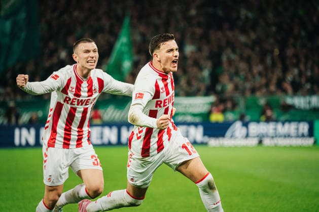 1. Bundesliga: SV Werder Bremen vs. 1. FC Köln, 29.11.2025 TOR,JUBEL durch Said El Mala (1. FC Köln, 13) zum 1:1; Fußball, 1. Bundesliga, 12. Spieltag: SV Werder Bremen vs. 1. FC Köln am 29.11.2025 im Weserstadion, Bremen DFL REGULATIONS PROHIBIT ANY USE OF PHOTOGRAPHS AS IMAGE SEQUENCES AND OR QUASI-VIDEO. Copyright: xBEAUTIFULxSPORTS Tonhäuserx