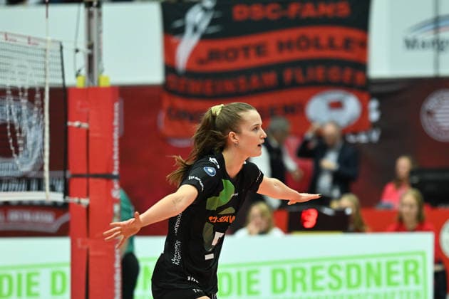Corina Glaab (Ladies in Black Aachen, 5) Dresdner SC vs. Ladies in Black Aachen, 1. Volleyball Bundesliga Damen, Spielzeit 2025 2026, 29.11.2025 Dresdner SC vs. Ladies in Black Aachen, 1. Volleyball Bundesliga Damen, Spielzeit 2025 2026, 29.11.2025 Dresden Copyright: xEibner-Pressefoto xHoepnerx EP_PHR