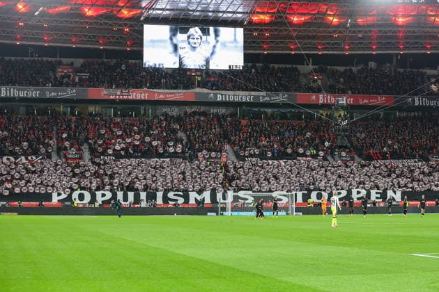 1. Bundesliga - Bayer 04 Leverkusen - Borussia Dortmund am 29.11.2025 in der BayArena in Leverkusen Die Fans von Bayer Leverkusen mit einer Protest Aktion gegen die IMK Innenministerkonferenz