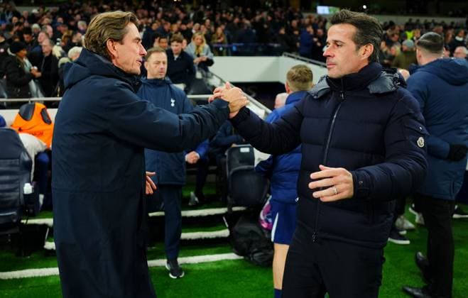 Tottenham Hotspur Manager Thomas Frank and Fulham Manager Marco Silva Tottenham Hotspur v Fulham, Premier League, Football, Tottenham Hotspur Stadium, London, UK - 29 Nov 2025London Tottenham Hotspur Stadium United Kingdom EDITORIAL USE ONLY No use with unauthorised audio, video, data, fixture lists, club league logos or live services. Online in-match use limited to 120 images, no video emulation. No use in betting, games or single club league player publications. Copyright: xJavierxGarcia Shutterstockx 15941651ag