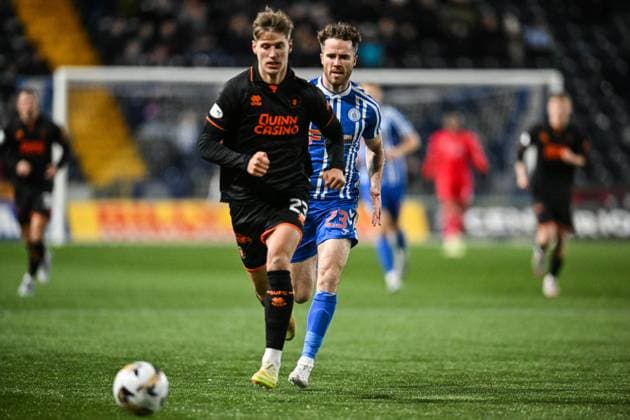 Krisztian Keresztes of Dundee United and Marley Watkins of Kilmarnock in action during the William Hill Scottish Premiership match between Kilmarnock and Dundee United at BBSP Rugby Park, Kilmarnock, Scotland won Saturday 29th November 2025. Kilmarnock v Dundee United, William Hill Scottish Premiership, Football, BBSP Rugby Park, Kilmarnock, Scotland, UK - 29 Nov 2025Kilmarnock BBSP Rugby Park United Kingdom EDITORIAL USE ONLY No use with unauthorised audio, video, data, fixture lists, club league logos or live services. Online in-match use limited to 120 images, no video emulation. No use in betting, games or single club league player publications.  Copyright: xAndyxBuchanan Shutterstockx 15941497x