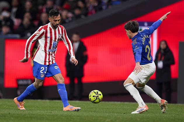 Nicolas Gonzalez (Atletico de Madrid) Nacho Vidal (Real Oviedo) battle for the ball during the LaLiga EA Sports match between AtlÃ tico Madrid v Real Oviedo at Estadio Riyadh Air Metropolitano on November 29, 2025 in Madrid, Spain. (Photo by Manu Reino DeFodi Images)