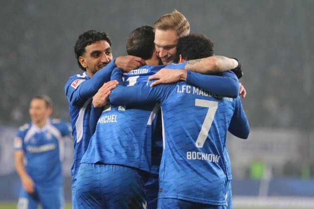 29.11.2025 Fußball Herren 2025 2026 2. Bundesliga 14. Spieltag 1. FC Magdeburg - 1. FC Nürnberg Avnet Arena Magdeburg Torjubel vom FCM nach dem vermeintlichen 4:0. (Abseits) Magdeburg Sachsen-Anhalt Deutschland