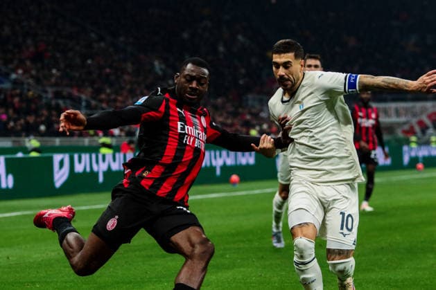 CALCIO - Serie A - AC Milan vs SS Lazio Youssouf Fofana of AC Milan and Mattia Zaccagni of SS Lazio during AC Milan vs SS Lazio, Italian soccer Serie A match in Milan, Italy, November 29 2025 Milan Italy  Copyright: xIPAxSport ABACAx