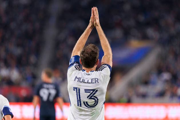 November 29, 2025, San Diego, California, USA: Thomas Muller 13 of Vancouver Whitecaps celebrates after a goal during the Audi 2025 MLS, Fussball Herren, USA Cup Playoffs Western Conference Final match against the San Diego FC on Saturday November 29, 2025 at Snapdragon Stadium in San Diego, California. Vancouver Whitecaps defeat San Diego FC, 3-1. JAVIER ROJAS PI San Diego USA - ZUMAp124 20251129_zaa_p124_009 Copyright: xJavierxRojasx
