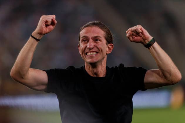 Palmeiras v Flamengo - Copa CONMEBOL Libertadores 2025 Final Lima, Peru - November 29: CR Flamengo Head Coach Filipe Luis celebrates after winning the Copa CONMEBOL Libertadores 2025 Final match between Palmeiras and Flamengo at Estadio Monumental U de Lima. Copyright: xLatinxSportxImagesx