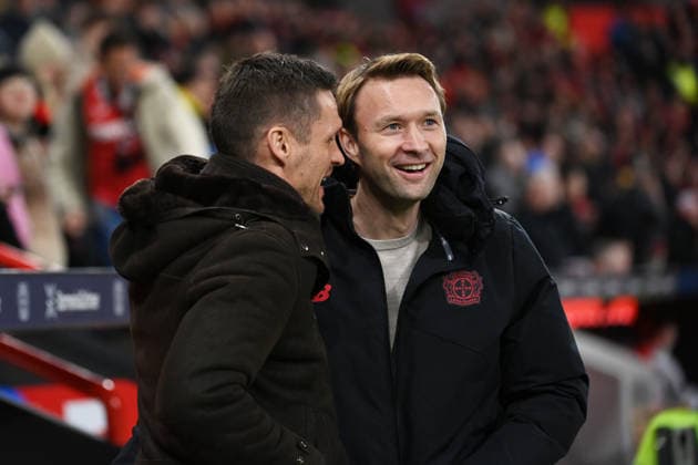 Sebastian Kehl (Sportdirektor Borussia Dortmund), Simon Rolfes (Sportdirektor Bayer 04 Leverkusen), v.li., vor dem Spiel 29.11.2025, Fussball 1. Bundesliga, Saison 2025 2026, 12. Spieltag, Bayer 04 Leverkusen - Borussia Dortmund 1:2 DFL regulations prohibit any use of photographs as image sequences and or quasi-video Leverkusen BayArena Nordrhein Westfalen Deutschland