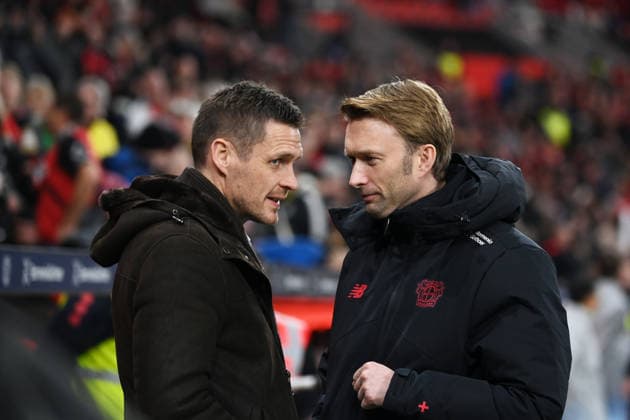 Sebastian Kehl (Sportdirektor Borussia Dortmund), Simon Rolfes (Sportdirektor Bayer 04 Leverkusen), v.li., vor dem Spiel 29.11.2025, Fussball 1. Bundesliga, Saison 2025 2026, 12. Spieltag, Bayer 04 Leverkusen - Borussia Dortmund 1:2 DFL regulations prohibit any use of photographs as image sequences and or quasi-video Leverkusen BayArena Nordrhein Westfalen Deutschland