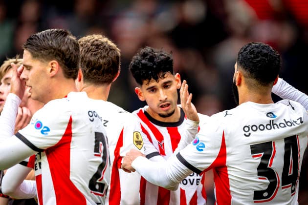 PSV Eindhoven forwarder Ricardo Pepi celebrating the goal during the match PSV Eindhoven vs FC Volendam at the Philips stadium for the Dutch Vriendenloterij Eredivisie season 2025-2026 in EINDHOVEN, Netherlands on 30 november 2025, (photo by Marcel van Dorst EYE4images DeFodi Images)