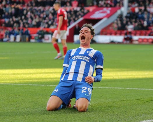 Premier League Nottingham Forest v Brighton and Hove Albion Maxim De Cuyper of Brighton & Hove Albion celebrates his goal to make it 0-1 during the Premier League match Nottingham Forest vs Brighton and Hove Albion at City Ground, Nottingham, United Kingdom, 30th November 2025 (Photo by Richard Bierton News Images) Nottingham City Ground Nottinghamshire United Kingdom Copyright: xRichardxBierton NewsxImagesx