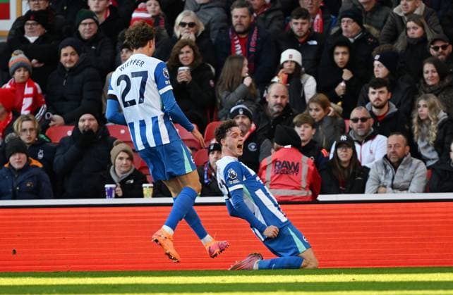 Maxim De Cuyper of Brighton & Hove Albion celebrates after scoring the team s first goal Nottingham Forest v Brighton and Hove Albion, Premier League, Football, City Ground, Nottingham, UK - 30 Nov 2025Nottingham City Ground United Kingdom EDITORIAL USE ONLY No use with unauthorised audio, video, data, fixture lists, club league logos or live services. Online in-match use limited to 120 images, no video emulation. No use in betting, games or single club league player publications. Copyright: xAnnaxGowthorpe Shutterstockx 15941749p