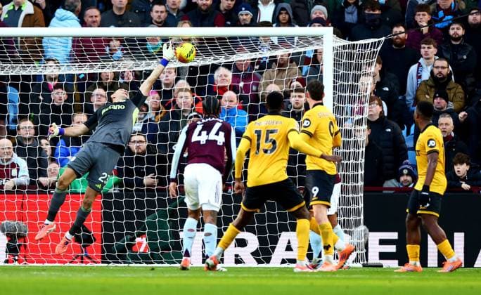Yerson Mosquera of Wolverhampton Wanderers appears to hit the crossbar with a header. Aston Villa v Wolverhampton Wanderers, Premier League, Football, Villa Park, Birmingham, UK - 30 Nov 2025Birmingham Villa Park United Kingdom EDITORIAL USE ONLY No use with unauthorised audio, video, data, fixture lists, club league logos or live services. Online in-match use limited to 120 images, no video emulation. No use in betting, games or single club league player publications.  Copyright: xJamesxMarsh Shutterstockx 15941716at