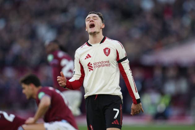Florian Wirtz of Liverpool react to a missed goal opportunity during the Premier League match between West Ham United and Liverpool at London Stadium in London, England (Photo by Alexander Canillas Sports Press Photo) Copyright: xAlexanderxCanillas SPPx Sportspressphoto_SPR67775