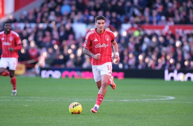 Nicolas Dominguez of Nottingham Forest seen in action during the Premier league football match between Nottingham Forest and Brighton Hove Albion at City Ground in Nottingham. Copyright: xPaulxBonser SportsxPressxPhotox Sportspressphoto_SPR67781