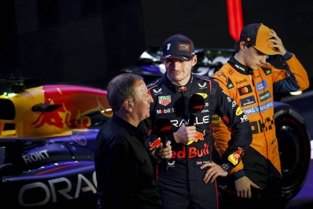 DOHA - Max Verstappen (Red Bull Racing) next to Oscar Piastri (McLaren) after winning the Qatar Grand Prix at the Lusail International Circuit. ANP SANDER KONING xVIxANPxSportx xxANPxIVx 543495337 originalFilename: 543495337.jpg