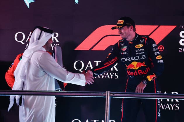 F1 - QATAR GRAND PRIX 2025 VERSTAPPEN Max (ned), Red Bull Racing RB21, portrait podium celebration during the 2025 Formula 1 Qatar Grand Prix, 23th round of the 2025 FIA Formula One World Championship, WM, Weltmeisterschaft from November 28 to 30, 2025 on the Lusail International Circuit, in Lusail, Qatar - LusailQatar  Copyright: xEricxAlonsox