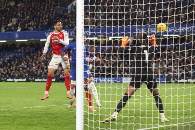 Chelsea v Arsenal 30 November 2025, London - Premier League Football - Chelsea v Arsenal - Mikel Merino of Arsenal scores an equalising goal to bring the score to 1-1 - Photo: Charlotte Wilson Offside. London UK Copyright: xCharlottexWilsonx xOffsidexOffside