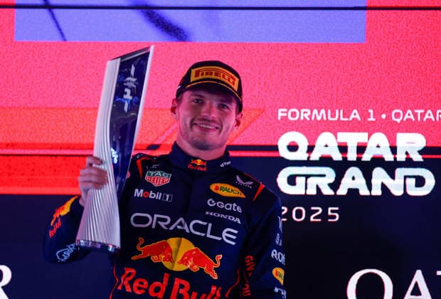 F1 - QATAR GRAND PRIX 2025 VERSTAPPEN Max (ned), Red Bull Racing RB21, portrait podium during the 2025 Formula 1 Qatar Grand Prix, 23th round of the 2025 FIA Formula One World Championship, WM, Weltmeisterschaft from November 28 to 30, 2025 on the Lusail International Circuit, in Lusail, Qatar - LusailQatar  Copyright: xDPPIx