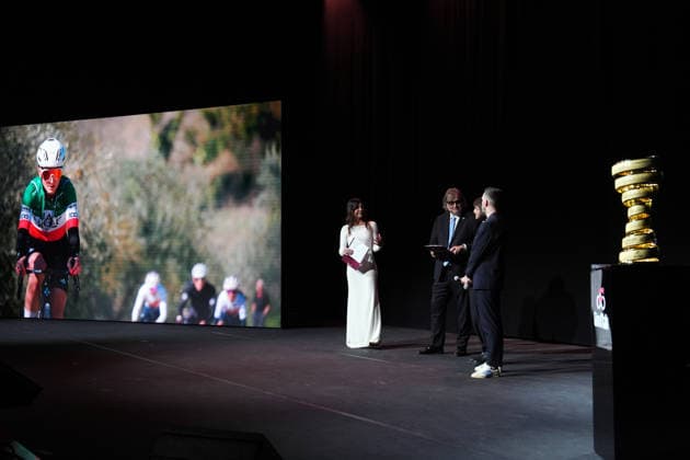 From left Pierluigi Pardo , Barbara Pedrotti Elisa Longo Borghini and Simon Yates during the presentation of the 2026 Giro d Italia man and women in Rome, Italy - December 1, 2025  Copyright: xMassimoxPaolone LaPressex