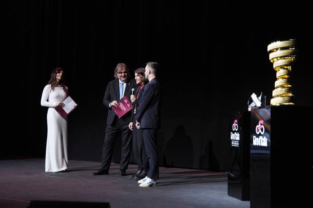 From left Pierluigi Pardo , Barbara Pedrotti Elisa Longo Borghini and Simon Yates during the presentation of the 2026 Giro d Italia man and women in Rome, Italy - December 1, 2025  Copyright: xMassimoxPaolone LaPressex