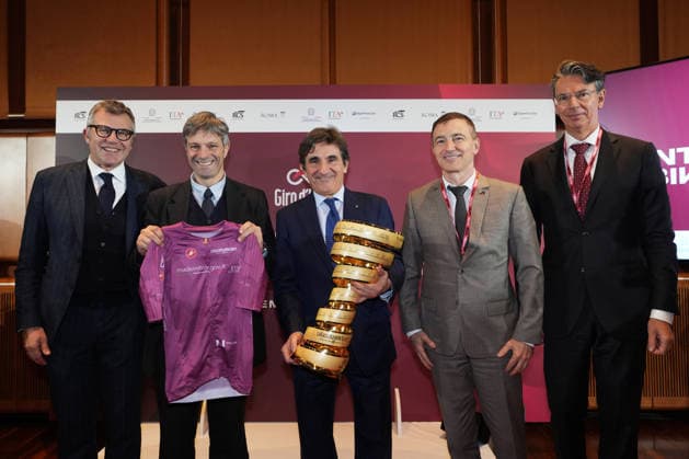 Paolo Bellino, Matteo Zoppas, Urbano Cairo, Carmelo Carbotti all International Bike Economy Forum before to the presentation of the 2026 Giro d Italia and 2026 Giro d Italia Women in Rome, Monday, December 1, 2025. Sports, cycling  Copyright: xMassimoxPaolone LaPressex